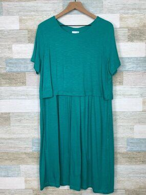 J Jill Jersey Knit Layered Dress Green Soft Stretchy Casual Womens Plus Size 1X